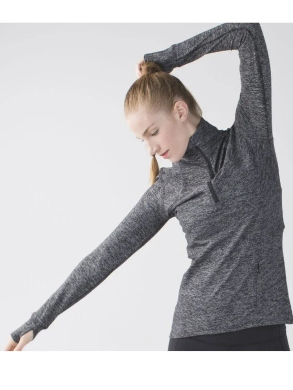 Lululemon Kanto Catch Me 1/2 Zip. Long Sleeve Top. Striped Grey & Black. Size 12
